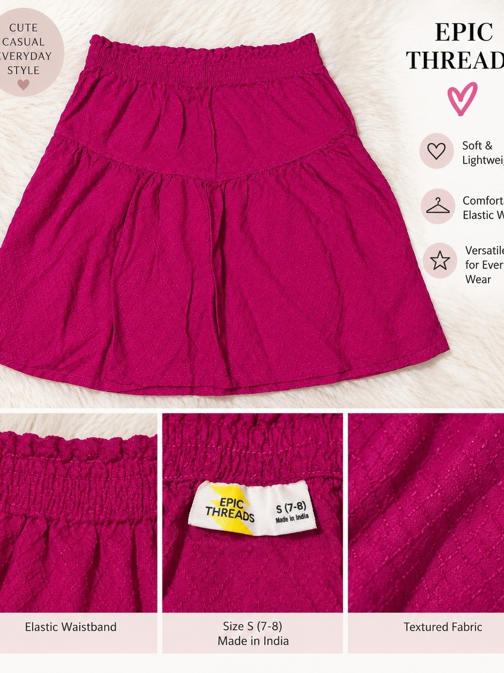 Epic Threads Girls' Magenta Tiered Casual Skirt
